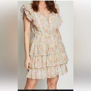 Anthropologie Love The Label Floral Ruffled Mini Dress  Fully Lined